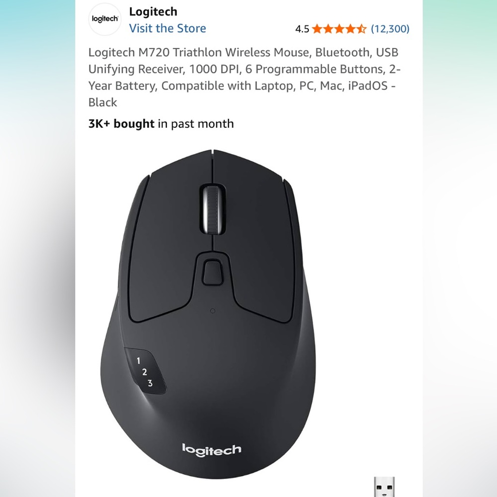 Logitech M720 Triathlon Wireless Mouse - Black